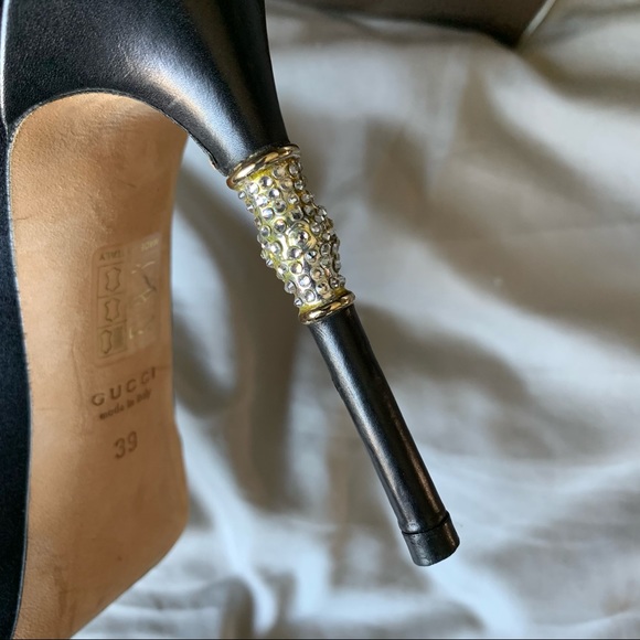 Gucci Shoes 39 Heels Peeptoe Raso Seta Nero 600 - Picture 8 of 13